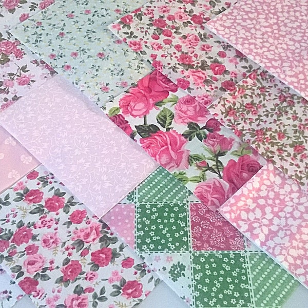 30 x Lot de 30 breloques carrés en patchwork de tissu rose de 5 pouces pour bébé fille