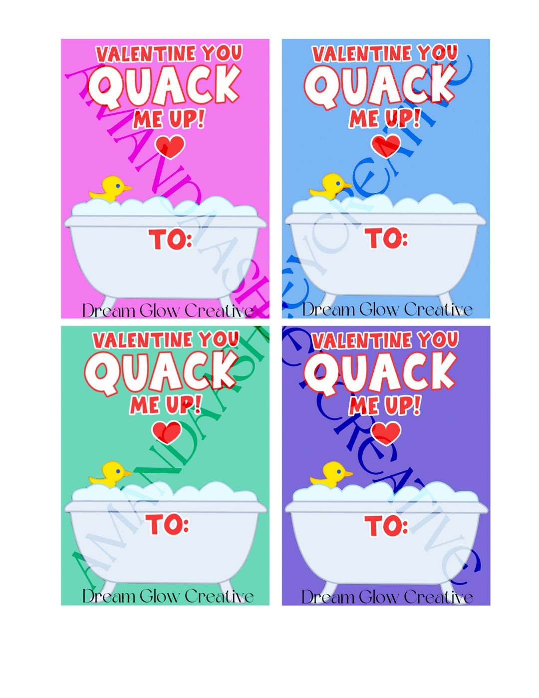 Valentine You QUACK Me Up Rubber Duck Printable Valentine Cards ...