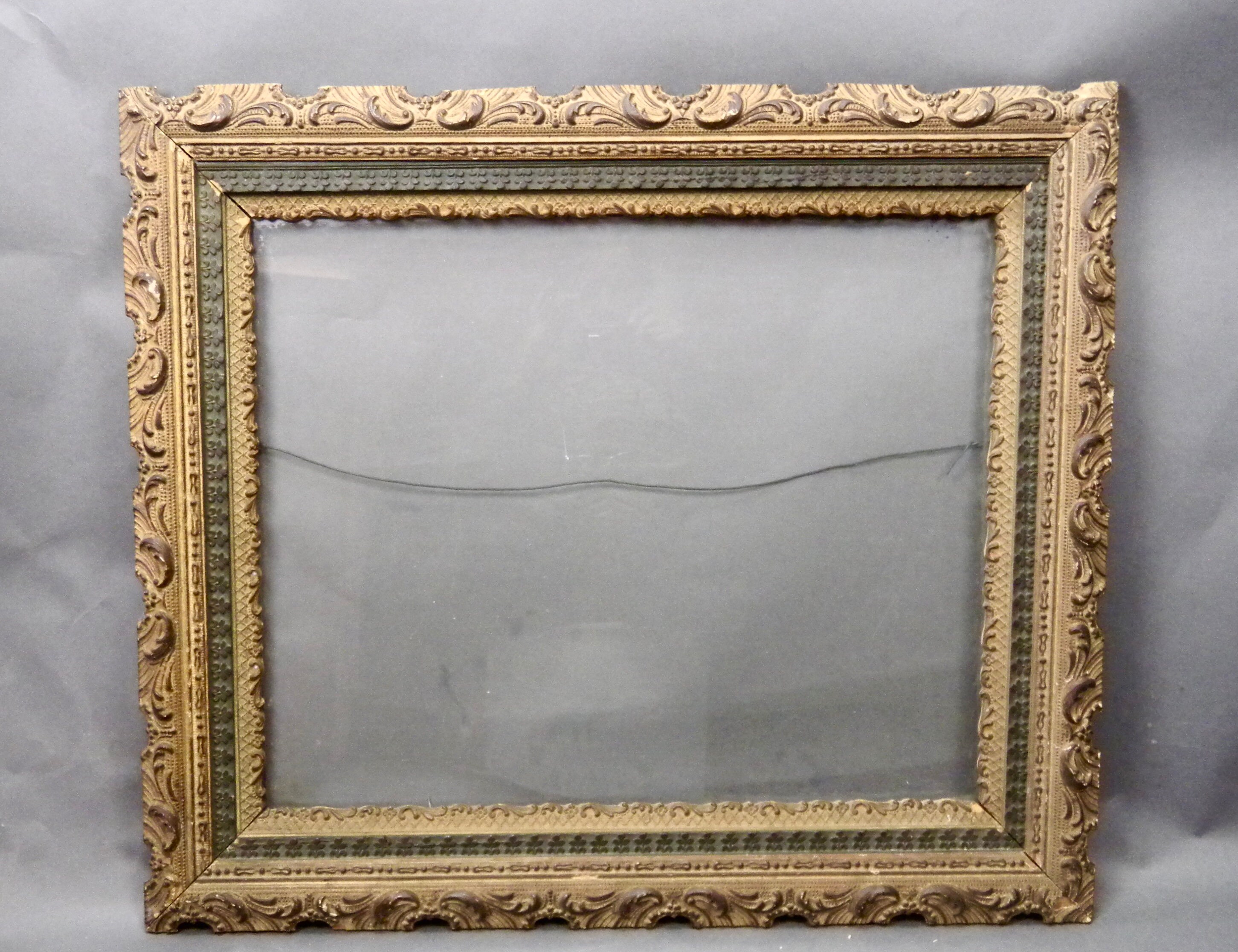 Victorian Wood Gesso Frame 29x25 Hand Carved Embossed 3 Part 50