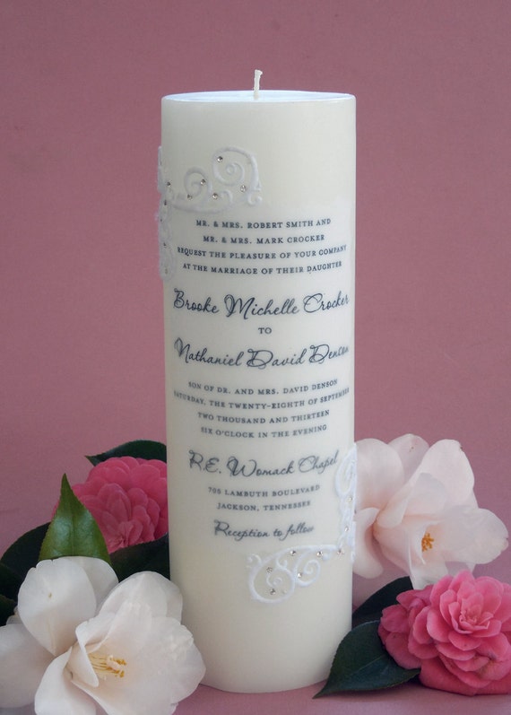 Wedding Invitation Candle White Lace Etsy