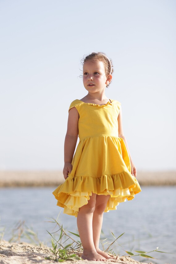 Yellow Linen Flower Girl Dress, Mustard Summer Dress - Etsy Yellow Linen Flower Girl Dress, Mustard Summer Dress - Etsy