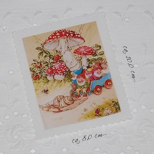 Patches fabric image applique gnomes fly agaric luck cloverleaf Mushroom no. 20