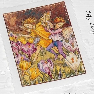 Nostalgische flower fariy Patch Aufnäher Applikation Frühling Blumenfee Krokus Elfe