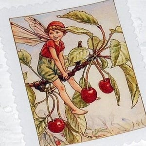 Nostalgische Blumenfee Aufnäher Applikation Patch Kirschen Fee Flower Fairy Cherry Tree Fairy