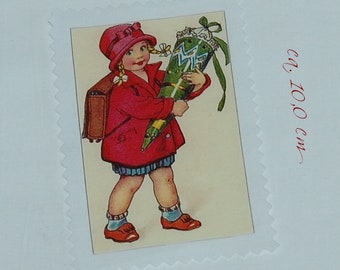 Sew-on patch textile image 1st day of school back to school sugar bag girl boy vintage greetings applique for sewing