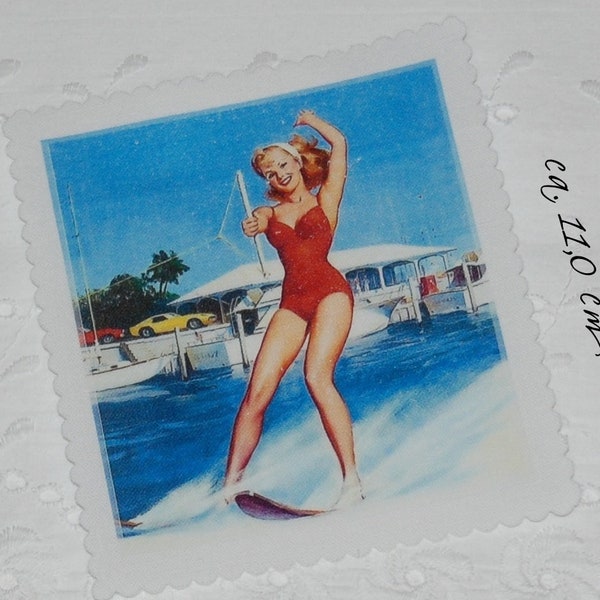 Patches fabric image application patch pin up lady water ski fifties sixties