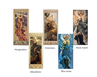 Nostalgiska lappar Mucha Art Nouveau Måne och stjärnor Måne Morgonstjärna Kvällsstjärna Nordstjärna Måne Applikation Lapptäcke