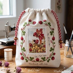 Parche encantador, aplique de trébol de pradera, trébol rojo, hada de las flores, adornos de patchwork