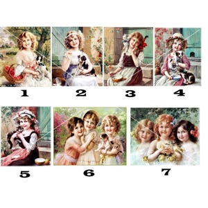 Nostalgic patches with girl motifs in vintage Victorian Edwardian style. Patches for sewing or sticking on.