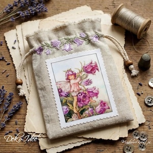 Zauberhafte Aufnäher Applikation Patch Marien-Glockenblume Fee Canterbury Bell Flower Fairy