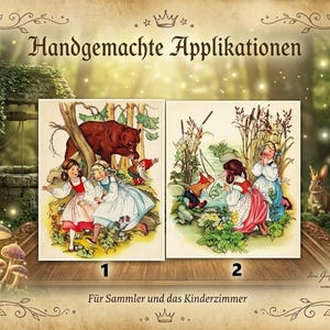 Märchenhafte Aufnäher Applikation Patch Stoffbild Schneeweißchen und Rosenrot Fairy Tale Deko für Schultüte Patchwork - Quilt