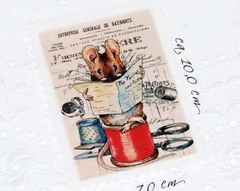 Fabric picture patch appliqué sewing mouse fashion vintage collage