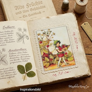 Vintage Blumenfee Aufnäher Applikation Patch Erdbeere Fee Strawberry Fairy
