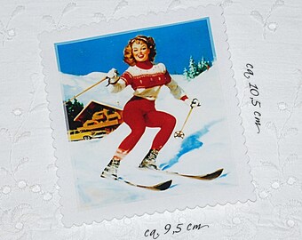 Patch stof afbeelding applicatie pin-up winter ski meisje vintage decoraties nostalgische patches