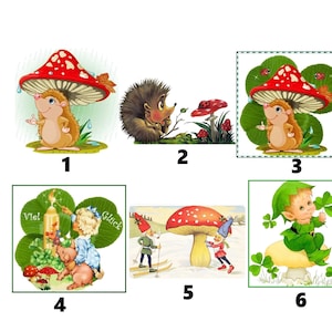 Patches, embroidered patches, fabric pictures, appliqués, gnomes, fly agaric mushrooms, hedgehogs, lucky symbols