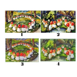 Nostalgic patches appliqué for sewing or sticking on gnome children toadstool children in the forest