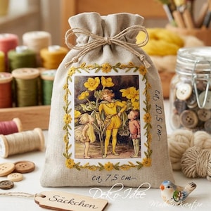 Patches Stoffbild Aufnäher Applikation Sumpfdotterblume Fee Fairy Elfe Flowers