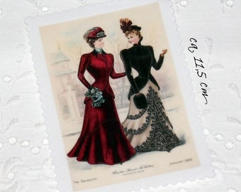 Aufnäher Applikation Stoffbild Lady Fashion Paris 1868 Edwardian Godeys Ladys Book Patchwork nostalgische Patches