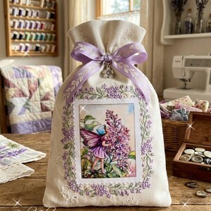 Enchanting Flower Fairy Patch Lilac Flower Fairy Nostalgic Appliqué for Sewing and Craft Projects