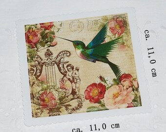 Bügelbild 'Paradies Vogel' Rot | 6,5x6,5 Cm, Gestickt Mit Pailletten | Aufnäher Oder Aufbügelflicken