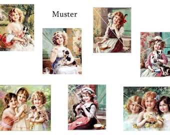 Applikation Aufnäher Mädchen Girl Victorian Vintage Schwestern Freundinnen Patches zum Aufnähen Patchwork Quilt