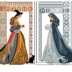 Autumn and Winter cross stitch chart PDF digital pattern