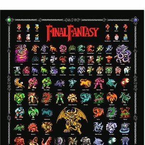 Final Fantasy 1 Retro NES Style Poster 4 Fiends Chaos Monsters & Heroes FF1 Wow