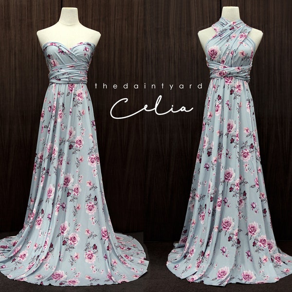 TDY Celia Maxi Floral Infinity Vestido Convertible Vestido Multiway Vestido Largo Vestido Envoltura Vestido Verano Floral Dama de Honor
