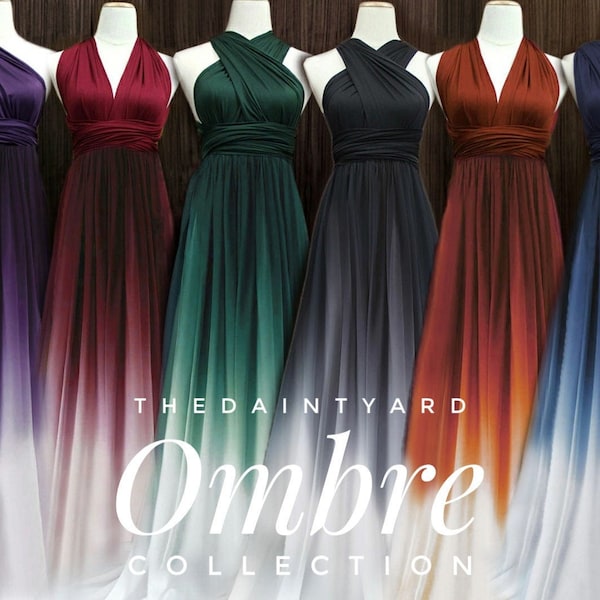 TDY Ombre Bridesmaid Maxi infinity dress / Multiway Dress / Convertible wrap dress WITH Ombre Chiffon Overlay Skirt (Regular / Plus size)