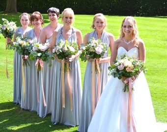 TDY Silver Maxi / Short Bridesmaid Convertible Infinity Multiway Dress Long Wedding Dress Prom Cocktail Wrap Dress (Regular & Plus Size)