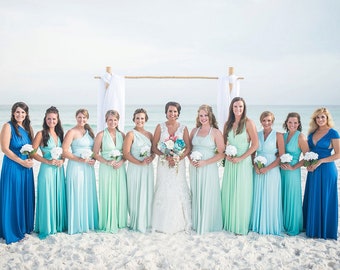 TDY Shades of Blue Bridesmaid Maxi infinity dress / Robe multivoies / Robe longue boule Convertible Wrap dress / Beach Wedding (Taille régulière)