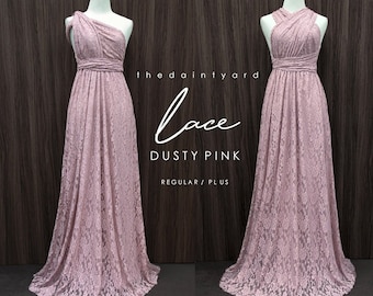 TDY LACE Maxi Bridesmaid infinity dress Convertible dress Multiway Twist Wrap dress in Dusty Pink (Regular and Plus size)