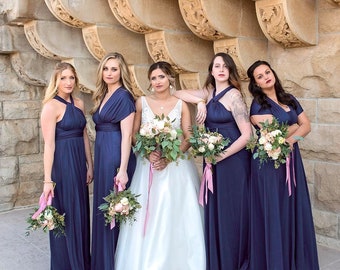 TDY Navy Blue Maxi / Short Bridesmaid Convertible Dress Long Infinity Multiway Dress Ball Gown Prom Cocktail Dress (Regular & Plus Size)