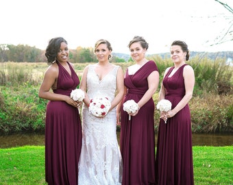 TDY Burgundy Maxi / Short Bridesmaid Dress Wedding Infinity Dress Convertible Wrap Dress Multiway Dress Prom Gown (Regular & Plus Size)