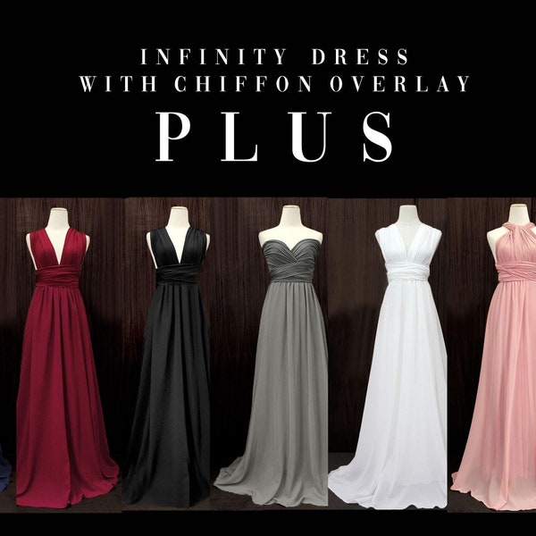 TDY Bridesmaid Maxi infinity dress / Multiway Dress / Long Ball Gown Convertible Wrap dress WITH Chiffon Overlay Skirt (Plus size)