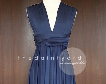 TDY Midnight Blue Short Straight Hem Infinity Dress Multiway Bridesmaid Dress Convertible Wedding Sorority Wrap Dress (Regular & Plus Size)