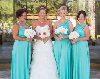 TDY Turquoise Maxi / Short Bridesmaid Convertible Dress Infinity Dress Multiway Wrap Dress Long Wedding Prom Cocktail (Regular & Plus Size)