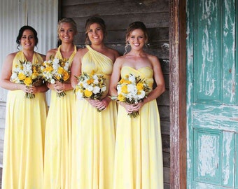 TDY Yellow Maxi / Short Bridesmaid Convertible Dress Infinity Dress Multiway Dress Twist Wrap Dress Prom Beach Dress (Regular & Plus Size)