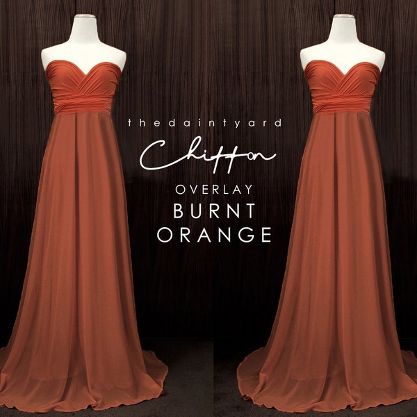 TDY Burnt orange Chiffon Overlay Skirt  for Maxi Long Convertible Infinity Wrap Dress / Bridesmaid Autumn Dress (Regular / Plus size)