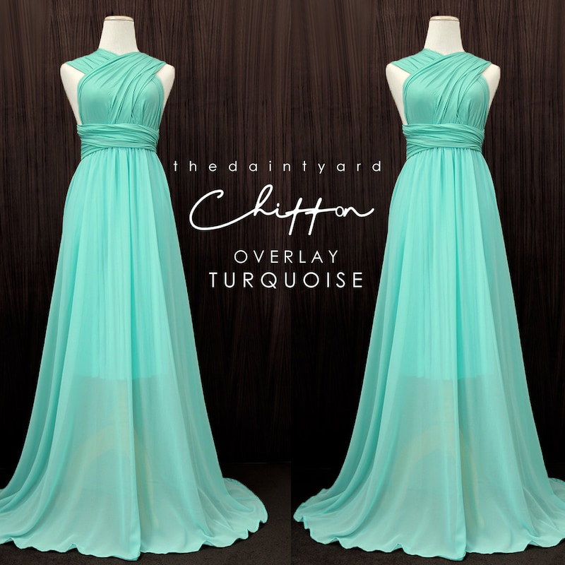 Full Pleated Skirt Chiffon Bridesmaid Dress Turquoise Plus Size