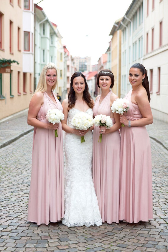Teken Verfijning Gewoon TDY Naakt Roze Maxi / Korte Bruidsmeisjes jurk Converteerbare - Etsy België
