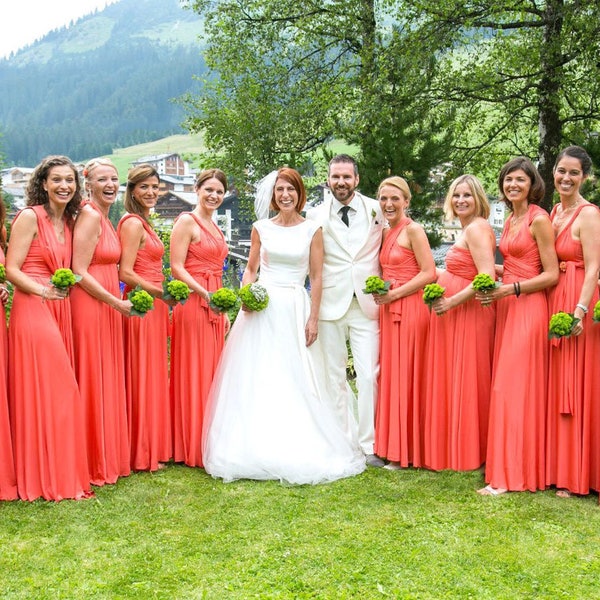 Criss-Cross Multi Wear Convertible Bridesmaid Dresses Coral