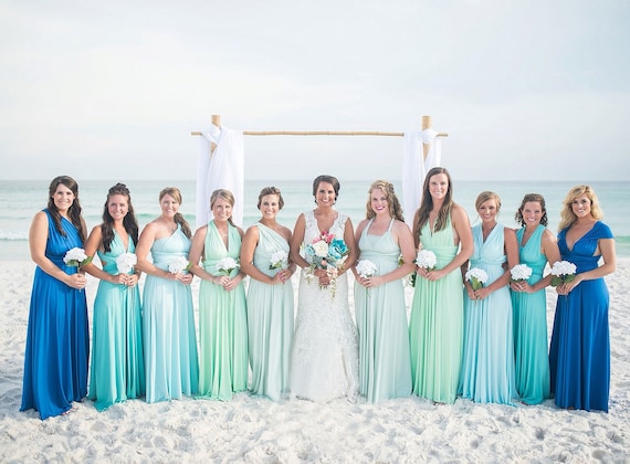 blue shades bridesmaid dresses