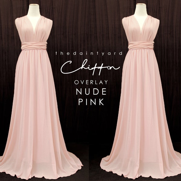 TDY Nude pink Chiffon Overlay Skirt for Maxi Long Convertible Dress / Infinity Dress / Wrap Dress / Long Ball Gown Dress