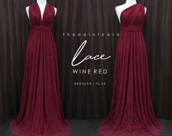 TDY LACE Maxi Bridesmaid infinity dress Convertible dress Multiway Twist Wrap dress in Wine red (Regular and Plus size)