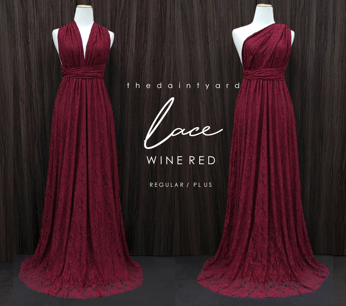 TDY LACE Maxi Bridesmaid Infinity Dress Convertible Dress Multiway Twist  Wrap Dress in Wine Red regular and Plus Size 