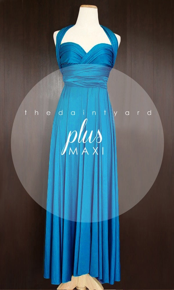 MAXI Cerulean blauwe bruidsmeisjesjurk converteerbare jurk oneindigheidsjurk meerwegige wrap gala strand bruiloft cocktail volledige lengte jurk (grote maten)