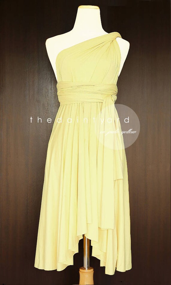 Tdy Pale Yellow Short Asymmetrical Bridesmaid Dress Etsy