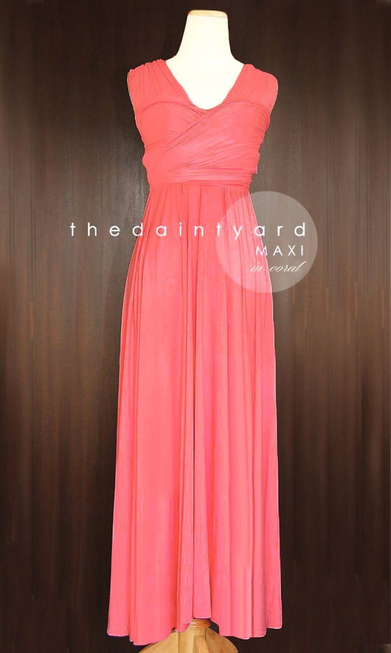 coral convertible bridesmaid dress Coral Sunset Peonies Bridesmaid Dress Chiffon Size XL