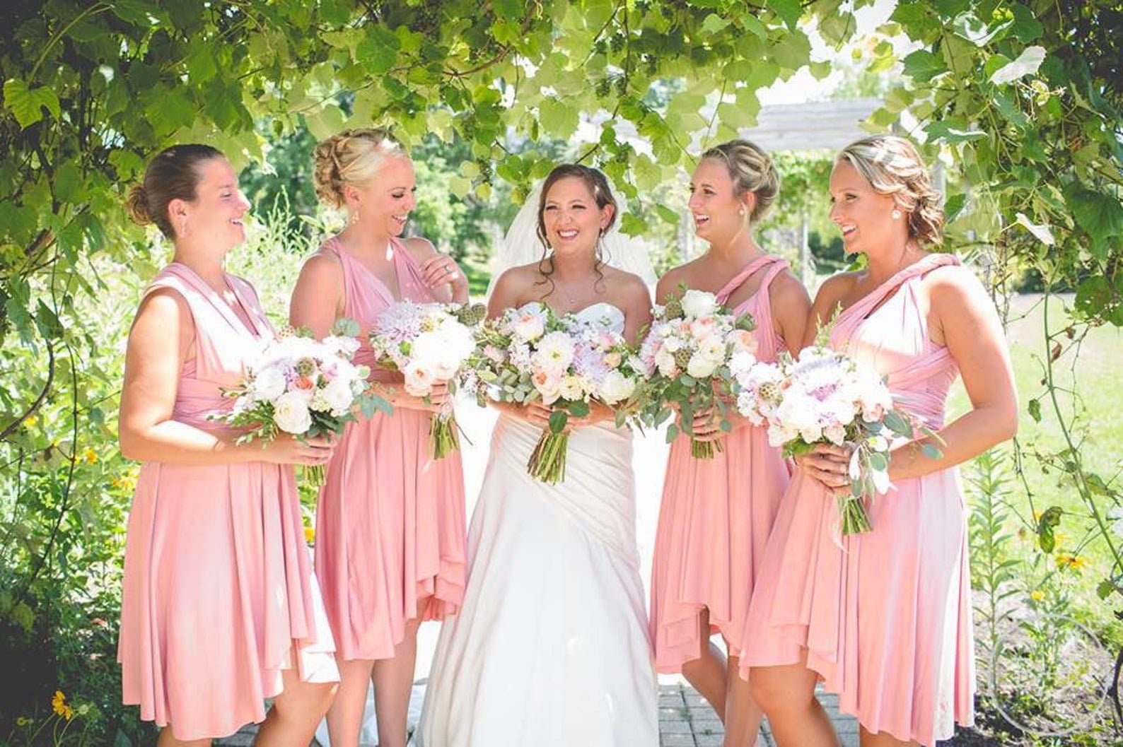 TDY Blush Maxi / Short Bridesmaid Convertible Infinity Multiway Dress Wrap Dress Long Ball Gown Floor Length Dress (Regular & Plus Size)